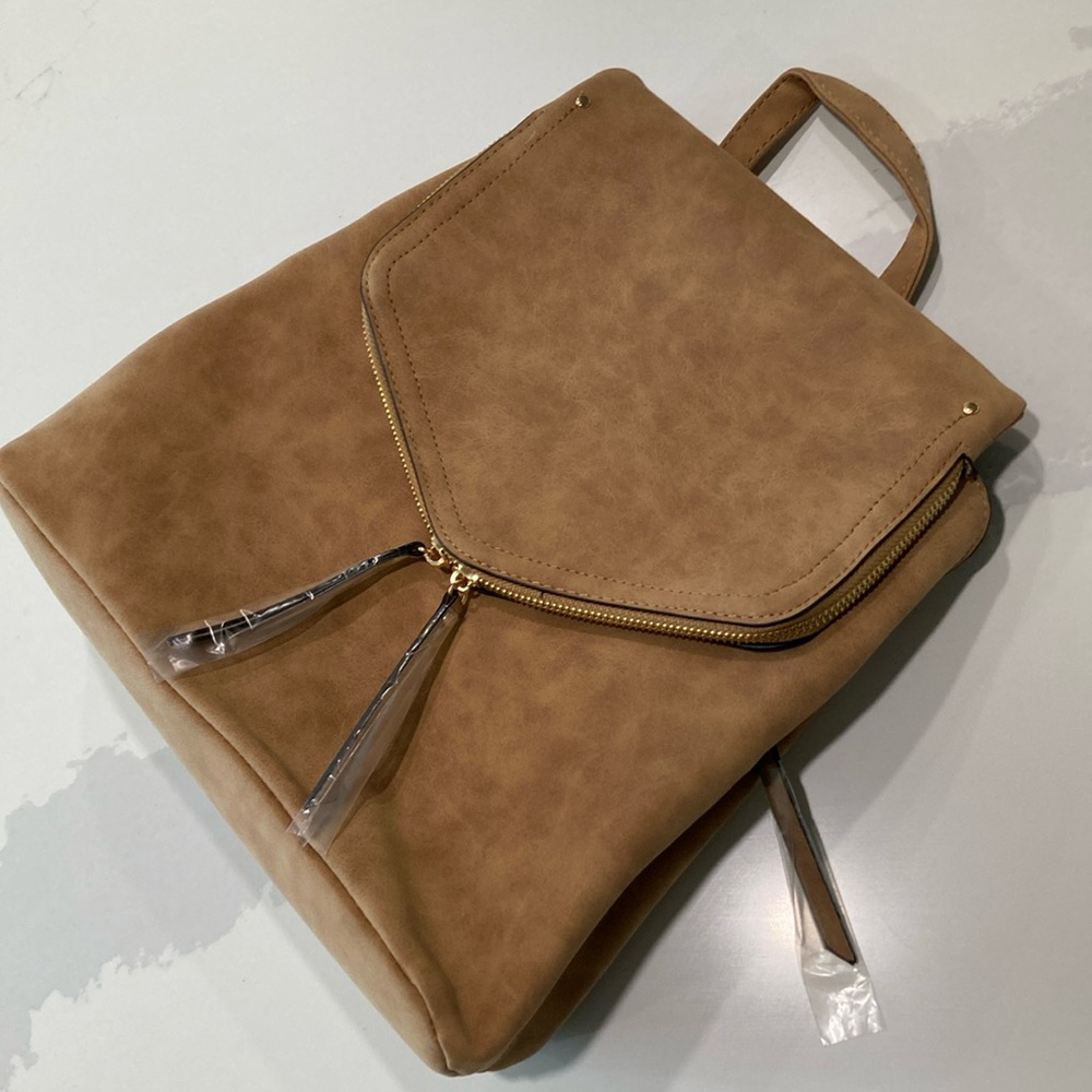 NEW Tan Backpack with Gold Accents